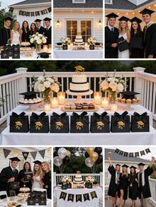 5个优雅黑色毕业礼品袋，饰以金色箔纸和缎带，内含毕业帽、毕业证书和缎带——是毕业派对用品和礼品包装的完美之选 - 多色 - 查看 7