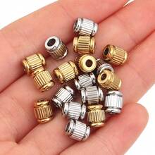 5/10pcs/Pack Stainless Steel Vertical Striped Large Hole Spacer Beads, DIY Bracelet Necklace Jewelry Making Spacer Beads, Anti-Allergy Metal Large Hole Beads - Vertical Striped Spacer Beads - View 4