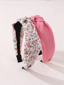 2条装女士简约粉色印花发带，适合日常、春夏、海滩/度假佩戴，可搭配发箍。 - 粉色 - 查看 4