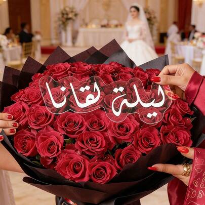 亚克力中东艺术装饰品 - 手写阿拉伯书法，包含婚礼誓言和致辞，适用于婚礼摄影道具、仪式装饰、新婚家居装饰、花束托架、花盒支架、婚礼装饰