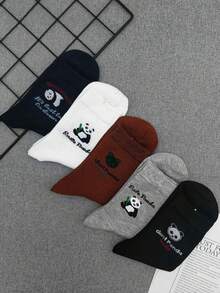 1/5 pares de calcetines tipo tripulación para hombres con estampado de panda de estilo chino, calcetines largos de negocios y casual - Multicolor - Ver 5