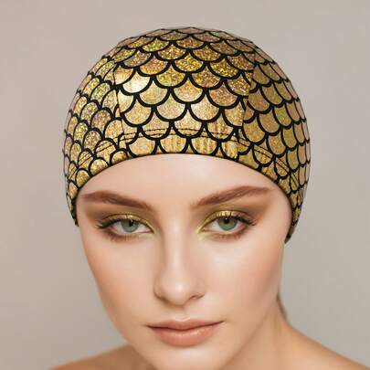 炫彩鱼鳞纹长发泳帽，高弹力设计，柔软舒适透气，成人款，适合长发和短发，是游泳、训练、游泳比赛、浮潜、海滩、水上运动的理想之选，也是游泳爱好者的最佳选择，男女皆宜，色彩鲜艳，是泳池派对和海滩度假的理想礼物。