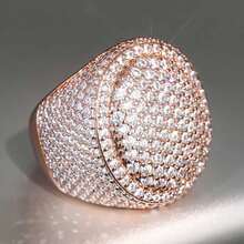 奢华玫瑰金几何圆形立方氧化锆情侣戒指，订婚结婚礼物珠宝 - 乾枯玫瑰色 - 查看 8