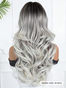 Tóc giả dài 24 inch màu ombre, rẽ ngôi giữa, kiểu tóc xoăn, thanh lịch và thời trang dành cho nữ, tóc giả tổng hợp chịu nhiệt được làm bằng máy, phù hợp để đội hàng ngày, đi du lịch, dự tiệc và lễ hội, món quà lý tưởng cho các cô gái trong dịp lễ. - Màu xám ombre - Xem 7