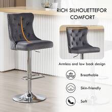 Velvet Bar Stools Set Of 2, Height Adjustable Breakfast Bar Stool, Counter Modern High Chair With Lion Knocker, Suitable For Bars Kitchens And Breakfast Counters, Grey - Dark Grey - View 3
