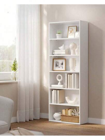 Bookshelf, 6-Tier Bookcase, Book Shelf Furniture, Open Storage Shelves, Room Decor, Living Room, Home Office, Dinning Room,  9.4 X 23.6 X 63.3 Inches, Cloud White