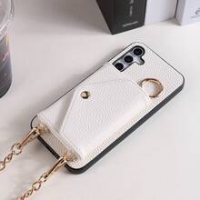 1 Piece Elegant PU Lychee Grain Leather Flip Wallet Case With Card Slots, Crossbody Strap, Ring Holder And Mirror, Compatible With S26, S25, S24, S23, S22, S21, S20 FE, Note 20 Ultra, A17, A16, A15, A07, A52, A53, A54, A25 5G, International Version, Not The Domestic Version - 白色的 - 查看 2