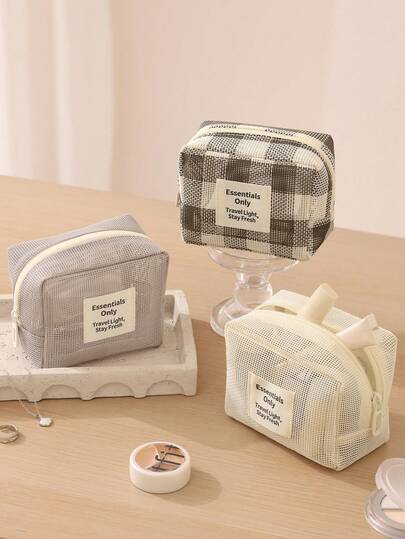 Mini Nylon Mesh Makeup Bag, Breathable Cosmetic Organizer Bag, Lightweight Toiletry Bag, Lipstick, Change, Cosmetics, Sanitary Napkins, Sanitary Tampons Storage Bag, Fashion Travel Wash Bag, For Toiletries And Makeup Tools, Minimalist Style With Zipper Closure, Hollow Design,Makeup Bag,Makeup Pouch,Pouch Bag,Clutch/Small Handbag, Makeup Organizer,Makeup Organize,Pouch,Brush Holder,Mini Pouch,Christmas Gifts,Back To School Essential