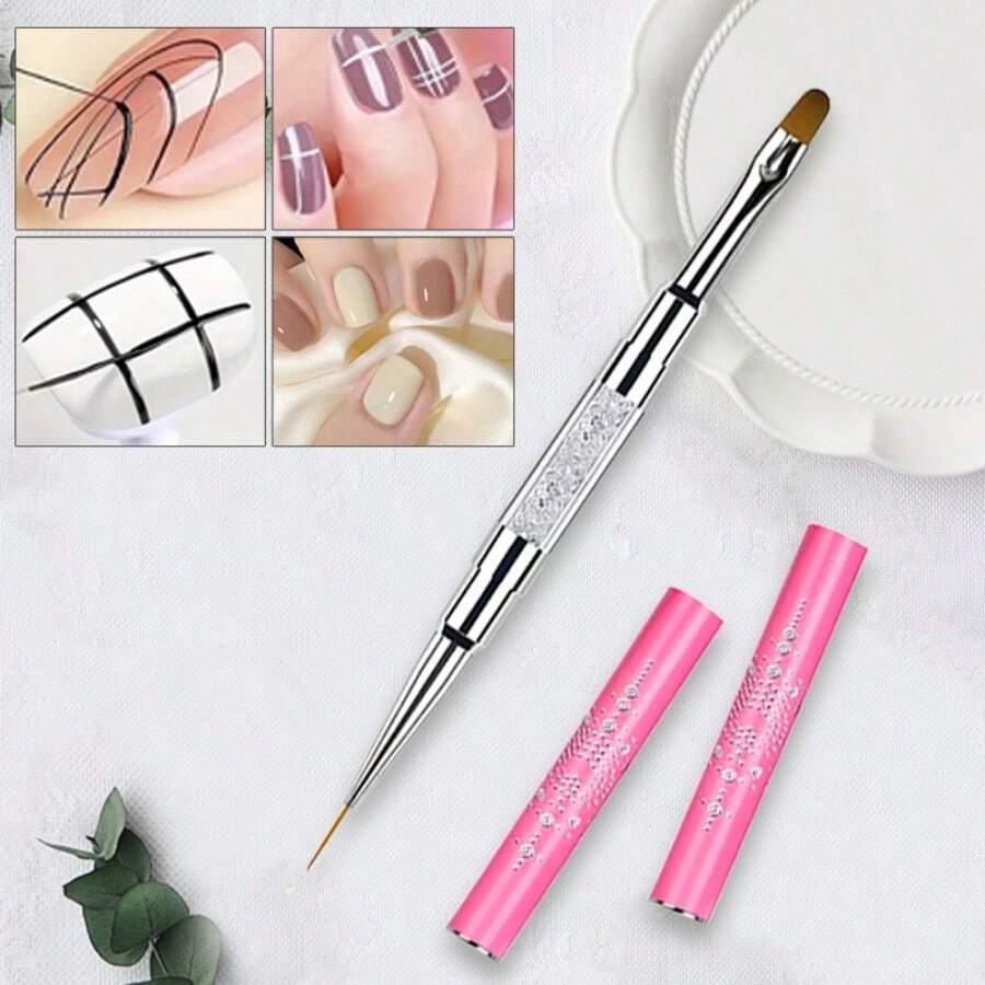 1pc Double-Headed Nail Brush Nail Art Liner Brush Tool Carved Crystal Ultra-Thin Line Drawing Pen Pull Wire Phototherapy Pen - Pink - View 1
