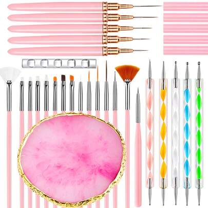 Bộ dụng cụ vẽ móng 27 món - Cọ vẽ móng - Bảng pha màu nhựa - Bút khắc acrylic 2 chiều - Bút chấm móng - Bộ dụng cụ vẽ móng nghệ thuật