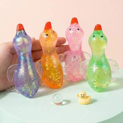 POKOJA LAND 1pc Glitter Crystal Goose/Duck/Penguin/Animal Shaped Soft Slow Rebound Sticky Stress Relief Toy, Cute & Suitable For All Ages, Ideal For Holiday, Birthday, Easter, Halloween, Christmas Gifts