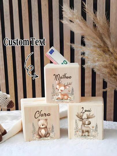 1 szt. spersonalizowana skarbonka, spersonalizowany prezent dla dzieci, urocze zwierzątko i kwiatowy wzór, spersonalizowana skarbonka oszczędnościowa z imieniem, otwierana od góry, wielofunkcyjny prezent do domu, nadaje się do sypialni, biura lub jako pomysł na prezent, dekoracja pokoju, skarbonka oszczędnościowa Beejar, pudełko urodzinowe z niespodzianką, pudełko na pamiątkę z chrztu, skarbonka, skarbonka