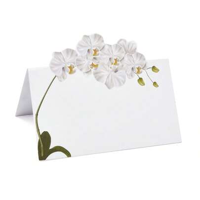 10/30 Pcs Gift Boutique White Orchid Floral Place Cards Flower Wedding Seating Name Card Table Setting Folded Tent Cards Wedding Placement Party