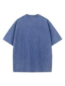 Break The SystemMen's Washed Vintage Crewneck T-Shirt, 100% Cotton 180GSM, Godspeed Highway Car Print, Retro Faded Style, American Streetwear, - 藍色 - 查看 3