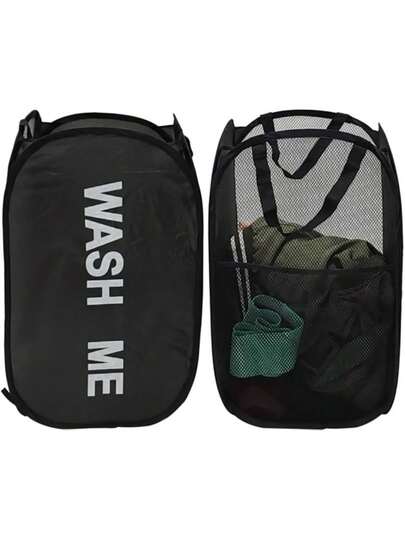 1 giỏ đựng quần áo bẩn bằng lưới thoáng khí có thể gập lại, có tay cầm, thích hợp cho phòng tắm, nhà vệ sinh, ký túc xá, phòng trọ sinh viên, nhà ở, phòng giặt và là vật dụng cần thiết để đựng quần áo bẩn khi đi du lịch.