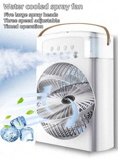 便携式空调风扇，迷你蒸发式冷风机，带5个喷雾喷嘴、3档风速、3档定时设置、LED灯，适用于卧室、办公室、露营等场所的个人空调风扇