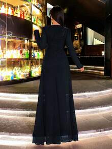 CHOSMO 女款優雅生日禮服 新年穿搭服飾 聖誕派對洋裝 新婚賓客禮服 女款優雅正式穿著 素色厚實秋季款 - 藏蓝色 - 查看 3