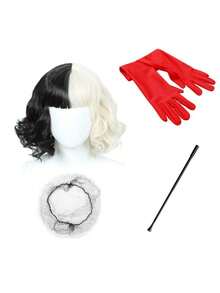 1/4/7pcs Carnival New Black & White Witch Wig, Mask, Gloves, Cigarette Holder, Necklace Set, Fun Cosplay 101 Dalmatians Estella Costume Accessories, Christmas European And American Personalized New In Stock - Multicolor - View 3