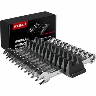 WAENLIR Juego de 12 piezas de organizador magnético modular para llaves - Estante de almacenamiento con etiquetas métricas y SAE, soporte para llaves con imán, para hombres, padres, novios, manitas y mecánicos (negro)