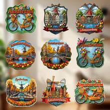 Mùa thu vàng ở Amsterdam: Nam châm tròn dán tủ lạnh, cây vàng, hoa tulip nở rộ, kênh đào và cối xay gió, xe đạp trên cầu - Mùa thu ấm áp và tự do kiểu Hà Lan. - D - Xem 2