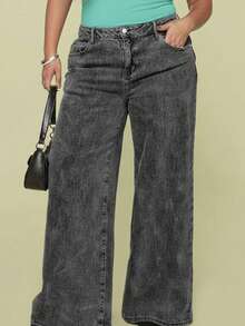 Graphite Jeans - Women's Wide Leg, Plus Size, High Waist, No Lycra - 深灰色 - 查看 1