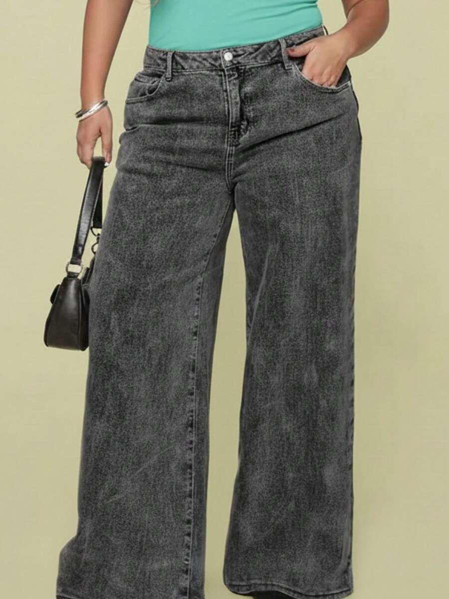 Graphite Jeans - Women's Wide Leg, Plus Size, High Waist, No Lycra - 深灰色 - 查看 1
