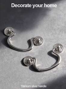 欧式黄铜把手，钛银色橱柜门抽屉把手，法式把手，弧形双孔餐边柜双孔把手 - pvd鎳 - 查看 1