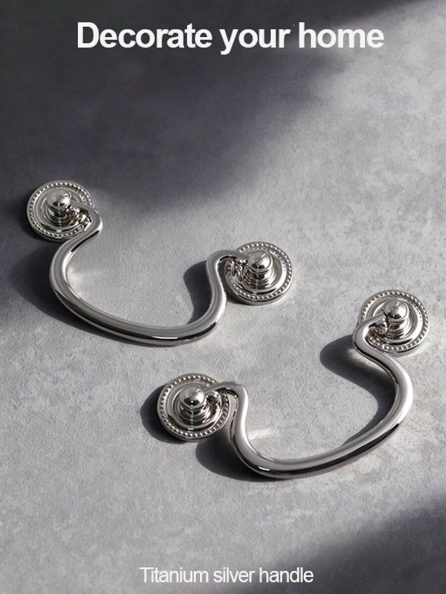 欧式黄铜把手，钛银色橱柜门抽屉把手，法式把手，弧形双孔餐边柜双孔把手 - pvd鎳 - 查看 1