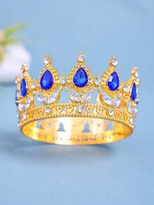 Elegant Gold-Tone Royal Style Sapphire-Look Crystal Crown - Suitable For Attending Balls - Multicolor - View 21