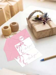 10pcs/Set Pink Bow Thank You Cards With Envelopes And Stickers Watercolor Bow Greeting Cards Pink Blank Note Cards For Wedding Birthday Bachelorette Baby Shower Party Supplies(Pink, Blue) - Multicolor - View 7