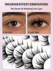 6 Pairs Wet Look Eyelashes Spikes Manga Faux Mink Lashes Y2K Style 3D Fluffy Natural And Dramatic Thick Cross Soft Full Strip Eyelashes Eyelash Extensions Makeup Tool - Black - View 4