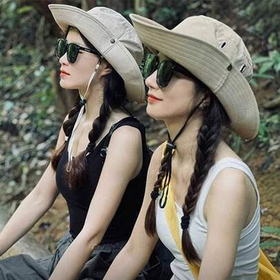 1顶男女通用夏季平顶帽，休闲风格，简约设计，尺寸可调节，可折叠方便收纳，速干，适合户外活动/派对，宽帽檐防晒，透气，适合户外团队建设、毕业典礼、徒步旅行、钓鱼、牛仔等场合。