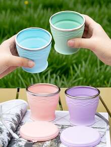 1pc 200ml Collapsible Silicone Travel Cup, Leak-Proof Portable Reusable Water Bottle Suitable For Outdoor Camping, Hiking And Travel - A - View 3