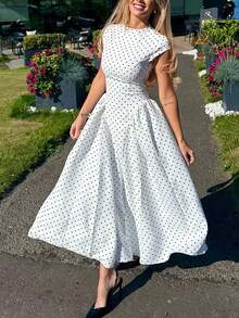 Summer Minimalist Asymmetrical Pleated Waist Classic Ripple Street Style Long A-Line Dress - Multicolor - View 5