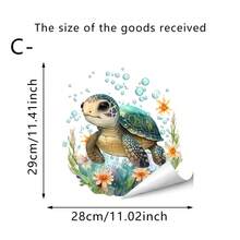 1pc Watercolor Ocean Animal Toilet Sticker, Sea Turtle & Shark Wall Decal, Waterproof Removable Self-Adhesive, Bathroom Bathtub Decor - Multicolor - View 8