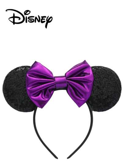 Disney 1件黑色亮片+紫色亮面发箍，黑色亮片+紫色亮面发箍 - 节日派对发箍、头饰、趣味拍照道具、游乐园配饰，适合生日派对和复活节活动，配有可爱蝴蝶结卡通发夹，公主装扮配饰