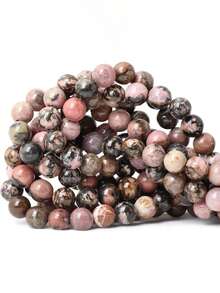 1 Strand Natural Black Line Rhodochrosite Gemstone Smooth Round Loose Beads For Jewelry Making 4 6 8 10mm - Multicolor - View 5