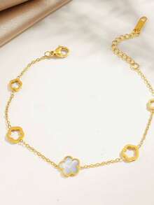 1件不锈钢镂空花朵设计手链，精致夏季配饰 - 金色 - 查看 2