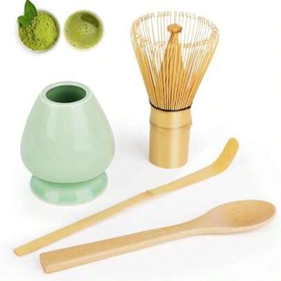 Juego de espumador de leche de matcha, juego de herramientas de matcha, espumador de leche de matcha de 80 dientes de bambú, cuchara de matcha tradicional, soporte para espumador de matcha, juego completo de matcha es un gran regalo para Navidad y cumpleaños