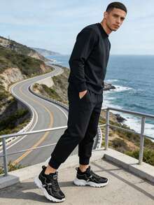 Men's Black And White Sneakers With Chunky EVA Sole Wave Design Side Logo Stylish Athletic Shoes For Modern Urban Look Streetwear Fashion Casual Wear - Đen và trắng - Xem 8