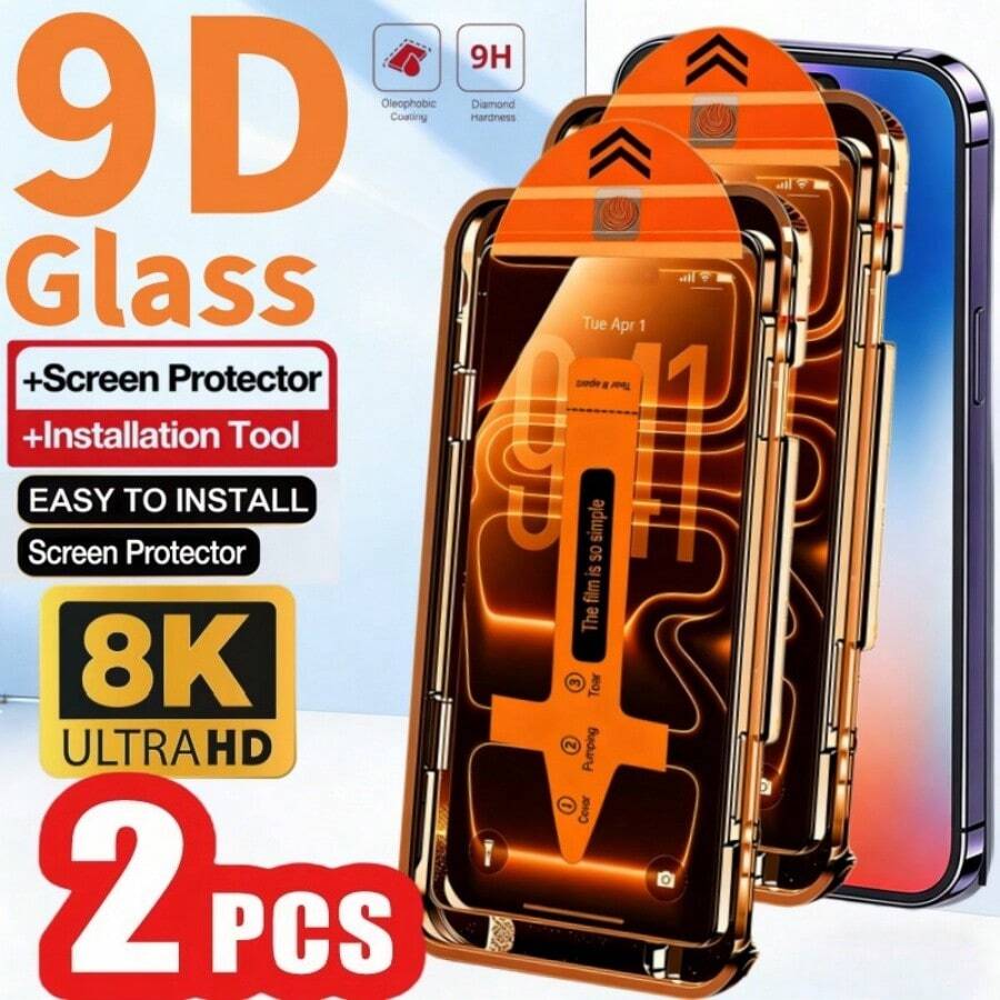 Tempered Glass Phone Screen Protector 2pcs High Definition Tempered Glass Screen Protector Compatible With IPhone 17 Pro Max/17 Air/17/15 Pro Max/16 Pro Max/16/16e/15/14/13/13 Pro/12/11, Includes Auto-Cleaning Tool, One-Click Application, Anti-Scratch, Smooth Surface, Privacy Protection, Anti-Dust, Phone Screen Protector, Phone Accessories Spring Gift - Black - View 1