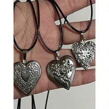 Romantic Heart-Shaped Locket Pendant, Openable, Silver-Colored, Fashionable & Unique, Photo Frame Necklace, Suitable For Both Men And Women, Gift For Valentine's Day, Mother's Day - 銀級 2 - 查看 5
