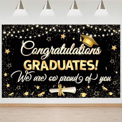 1 pièce Bannière Félicitations Diplômé - Bannière de Graduation | Toile de Fond Félicitations | Noir et Or Nous Sommes Si Fiers de Toi Toile de Fond | Décorations de Graduation 2026, Décoration de Fête de Fin d'Études