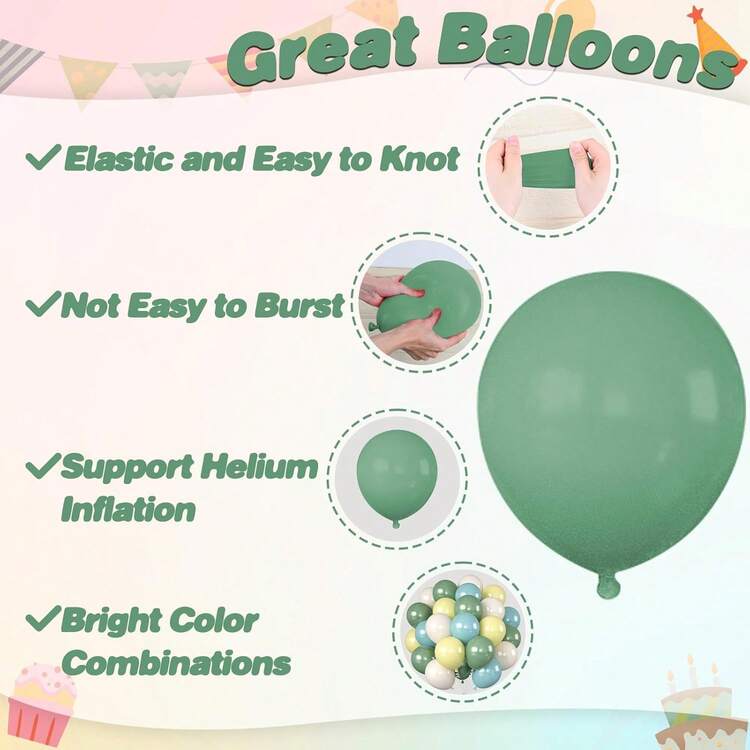 10英寸鼠尾草绿、蓝色、黄色气球，灰色、蓝色、橄榄绿、浅黄色、象牙色乳胶气球，配丝带，灵感源于自然，适用于生日、婚礼、婴儿派对装饰 - A-1 - 查看 10