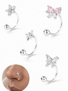 4 chiếc/1 chiếc Khuyên mũi hình bướm, sao, hoa và nơ đính đá CZ, khuyên mũi hở màu vàng, trọng lượng 20G, đầu bi xoay, trang sức xỏ lỗ mũi cho nữ - Vòng mũi - Xem 13