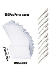 50张烫发纸/100张染发隔离纸，10个鳄鱼夹，专业美发沙龙套装 - 白色 - 查看 6
