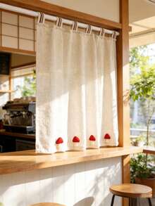 1PC Cute Red Mushroom-Shaped Japanese-Style Hanging Curtain, Small Window Curtains For Kitchens,Apartment Kitchen Curtains, Kitchen Window Valance,Cafe Style Half Curtains. - Beige - View 9