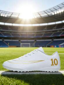 青少年运动足球鞋,校园学生男女足球训练鞋,足球比赛专用鞋,防滑鞋钉,脚感舒适,轻便舒适 - 白色 - 查看 4