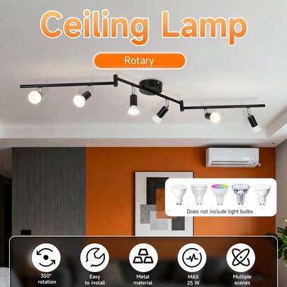 CANMEIJIA 1 đèn âm trần hiện đại 6 bóng, đèn LED âm trần, đế GU10, đầu đèn xoay được, màu đen, thích hợp cho phòng ngủ, phòng khách, nhà bếp.