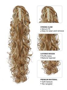 Tóc giả dài 22 inch màu nâu pha nâu đậm, kiểu tóc xoăn tự nhiên, kẹp cài, thích hợp cho phụ nữ và bé gái sử dụng hàng ngày (22 inch - xoăn). - Nhiều màu - Xem 5